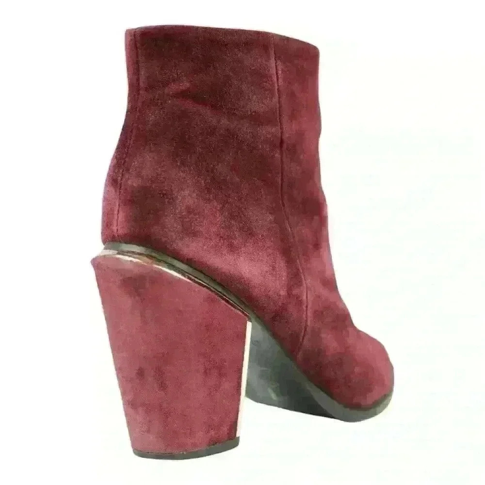 Aldo Burgundy Suede Ankle Boots Metallic Gold Chunky Heels  US 6.5 Date Night - Picture 10 of 16